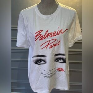 BRAND NEW Balmain White Tee with Red Script NWT